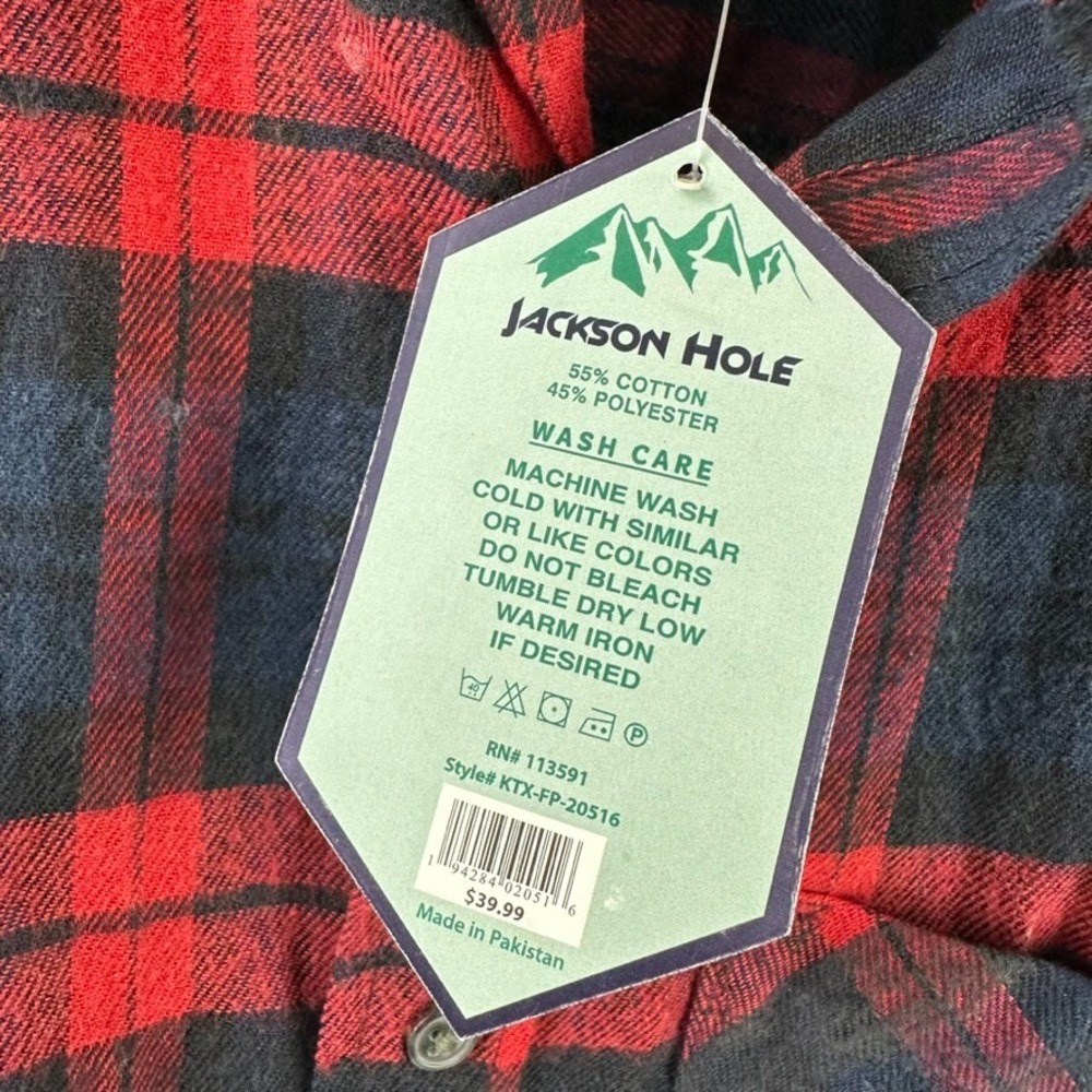 Men's Flannel Shirt Jackson Hole Size 2XL NWT Red Blue Plaid Outdoor Lumberjack - Picture 4 of 10